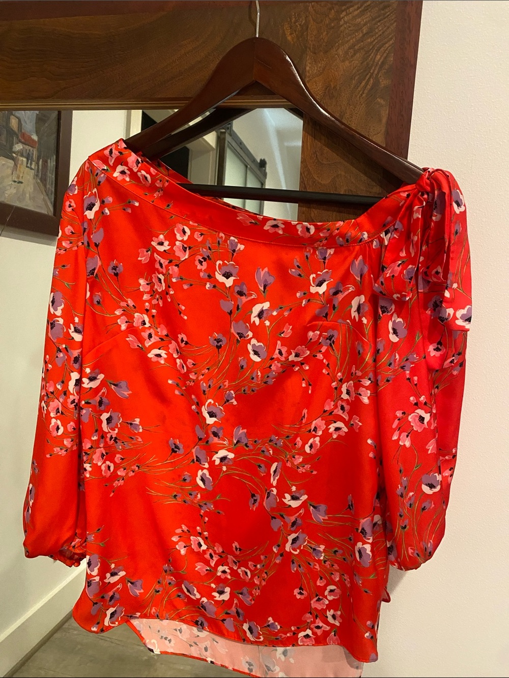 Banana Republic Red Floral One-Shoulder Blouse with Side Tie